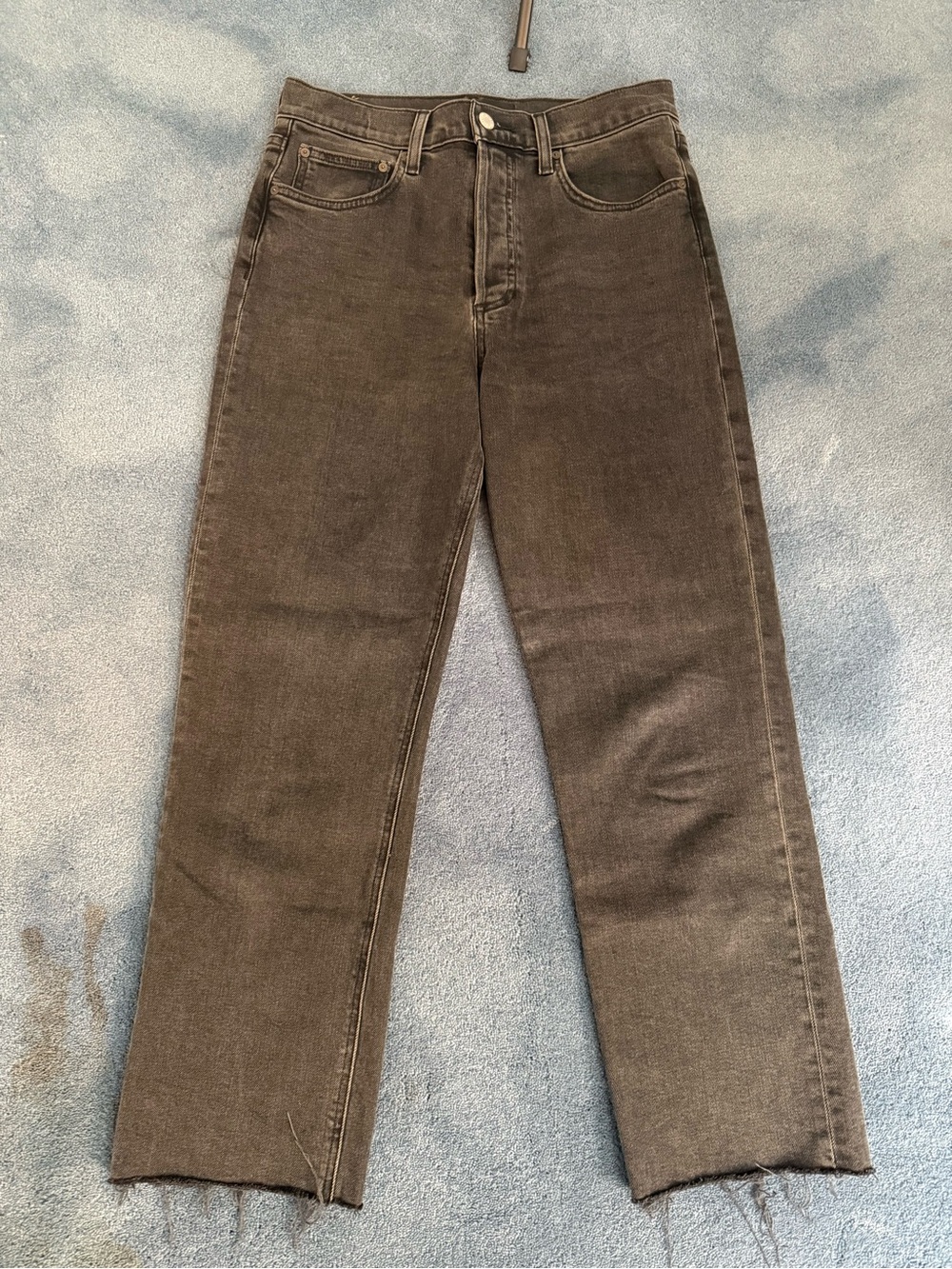 Denim Forum Straight Leg Jeans in Washed Black
